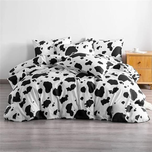 Microfiber Queen Duvet Cover Set,3 Pieces Ultra Soft Cow Printed Comforter Cover - Picture 7 of 7